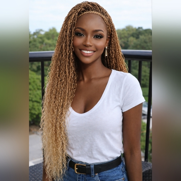 Magic Braids Other - Micro Braided Wig boho | Blonde 613/27 Ombre | Long 22" | Curly Ends Full Lace ✨